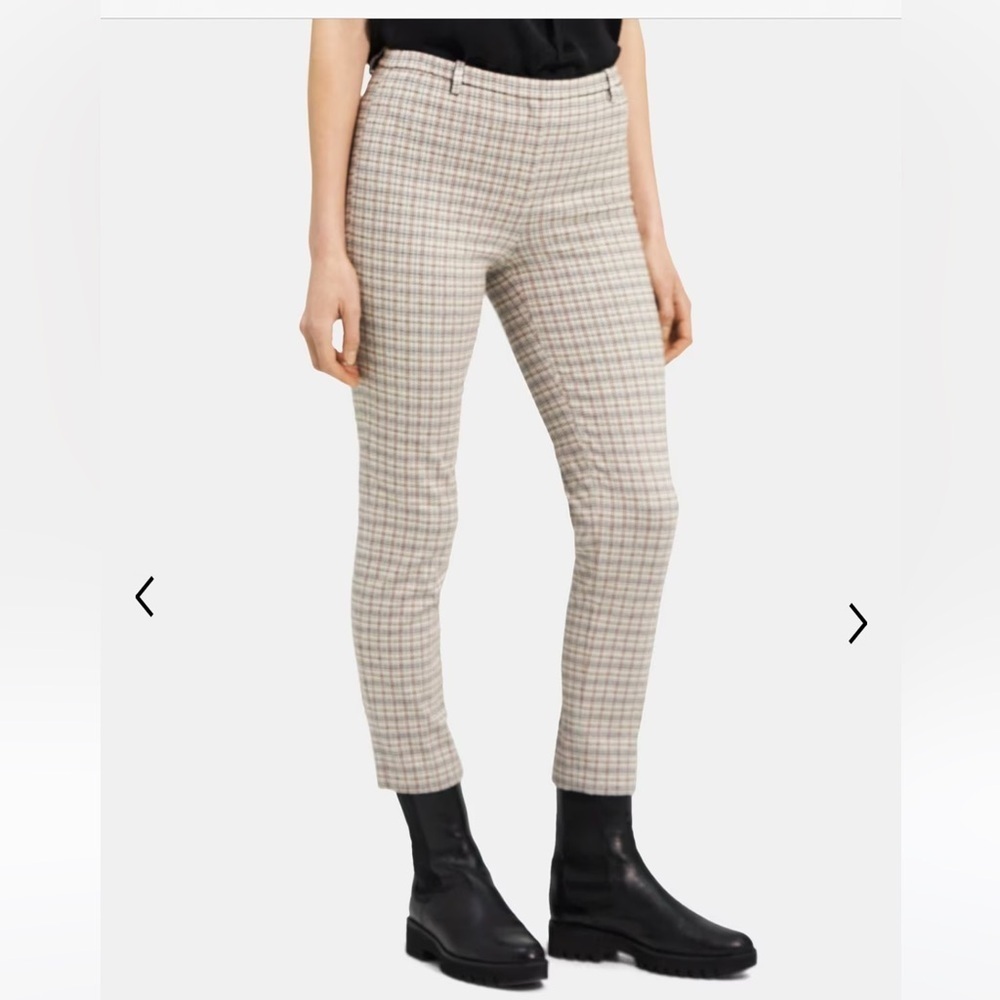 THEORY sz 4 Classic Plaid Cropped Stretch Skinny Ankle Pants Women's Trousers